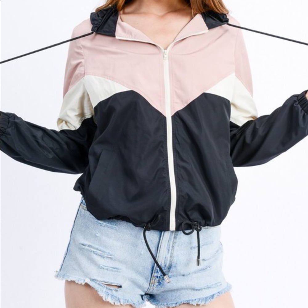 Love Tree Women's Bomber Jacket in Pink, Cream, and Black